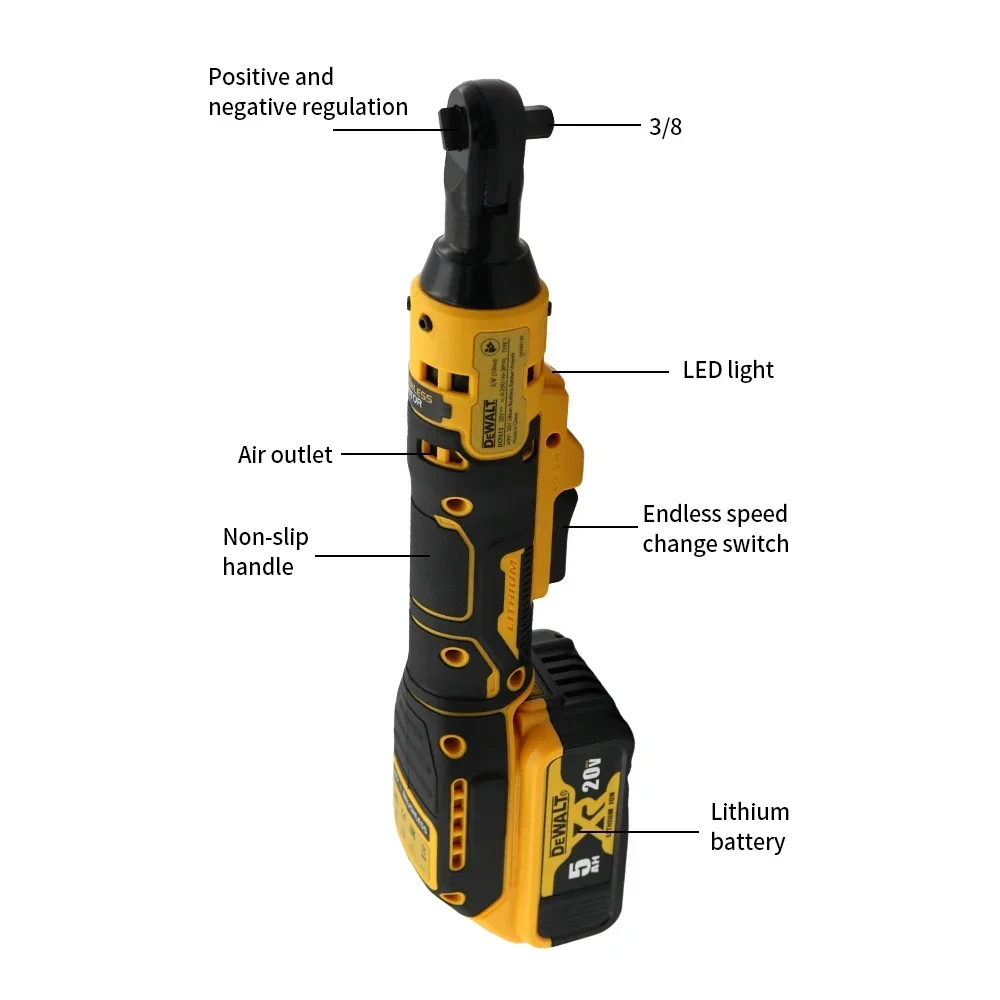 Dewalt DCF512 3/8 Inch Borstelloze Ratel Haakse Moersleutel LED Accuschroevendraaier Variabele Snelheid Power Wrench 20V Power Tools