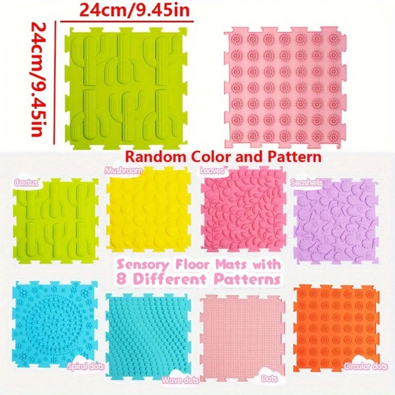 8pcs Youngsters Play Mat Crawling Mat for Indoor Outdoor Interlocking Tiles Foot Massage Game Mats Silicone Sensory Play Mat