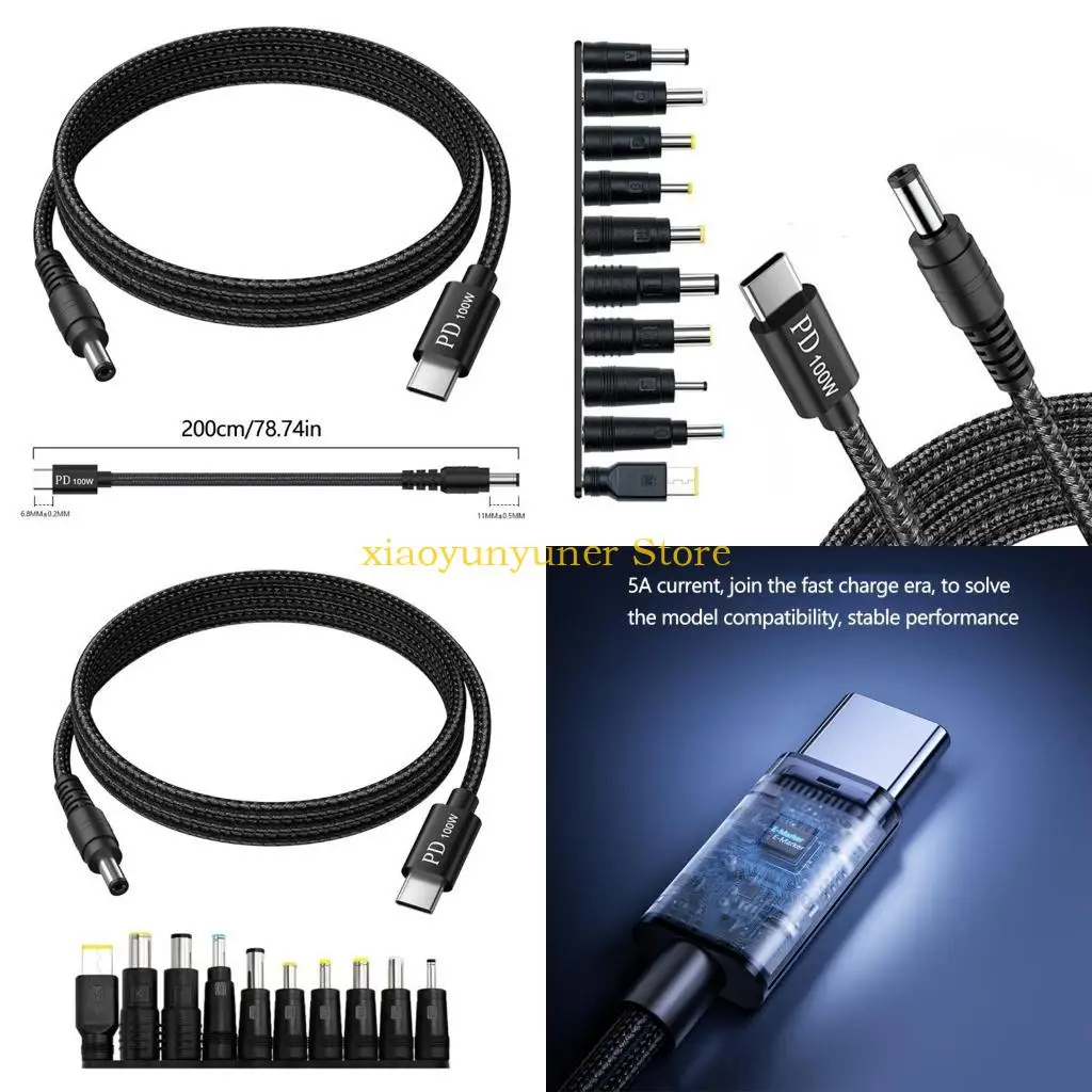 P9JB USB to DC5521 5.5x2.1mm Converter Cable 200cm Includes 10 Connectors Tips
