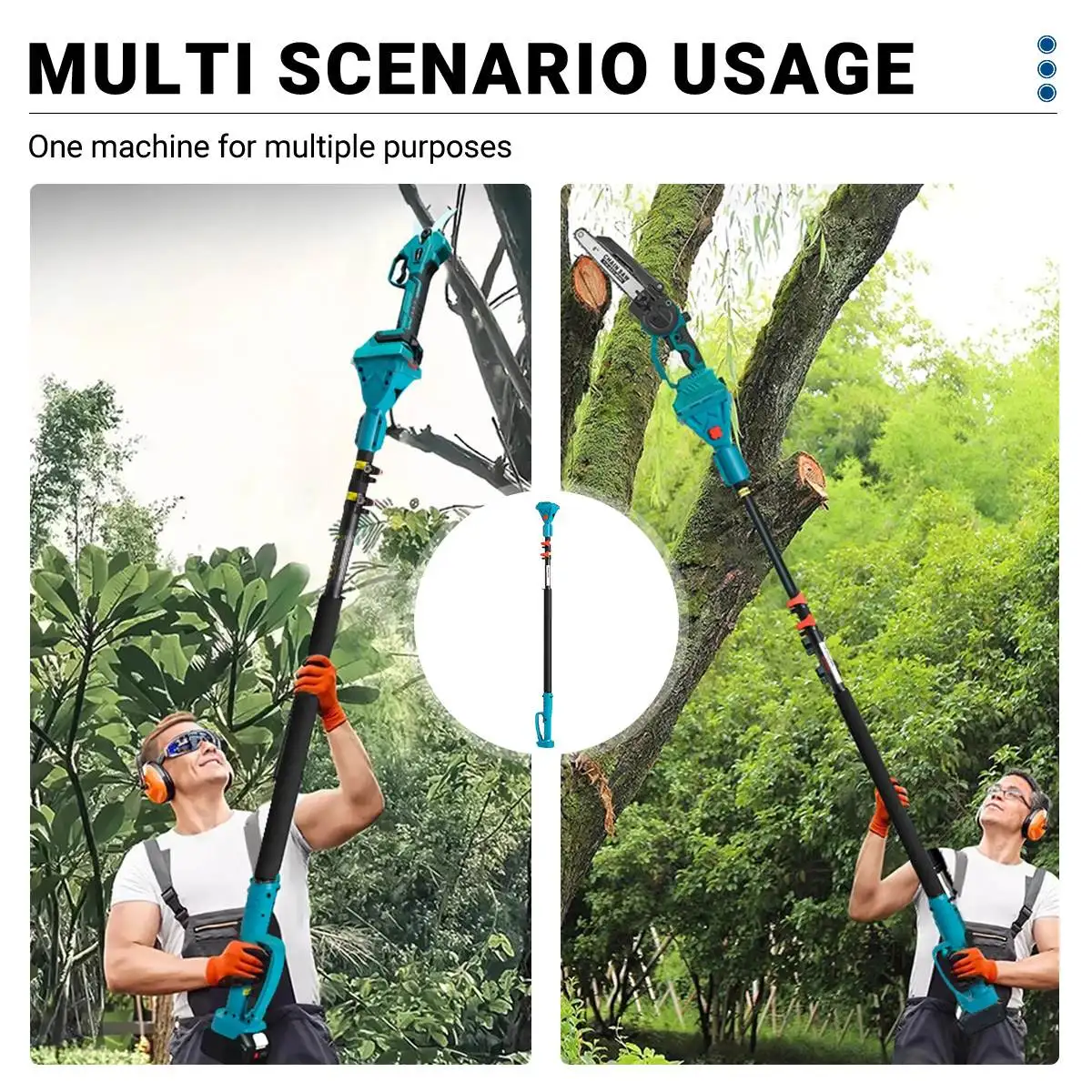 Brushless Pruning Telescoping Rod Electric Shears Chain Saws Pole Anti-Slip Handle 180 Degree Adjustable for Makita Battery