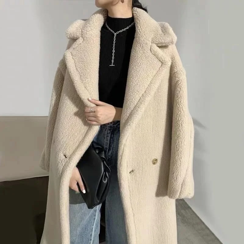 Winter Korean High end Imitation Lamb Hair Mid length Fur Coat Thickened Long Fur Fashion Coat Women's Loose Cardigan JJ757