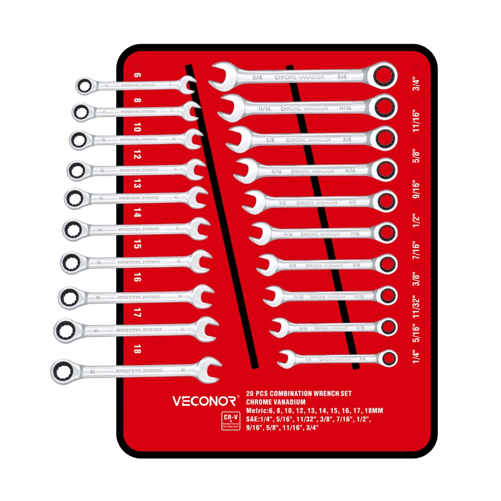 

Ratchet Wrench Set SAE and Metric Size Portable with Roll-up Pouch Flex and Fixed Head Mirror Polished 72-Tooth Ratcheting