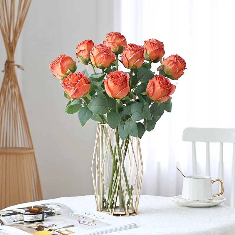 Artificial Burnt Edge Rose Flower Wedding Bouquet Decoration Ornaments Simulation Flowers Floral Home Table Party Decoration