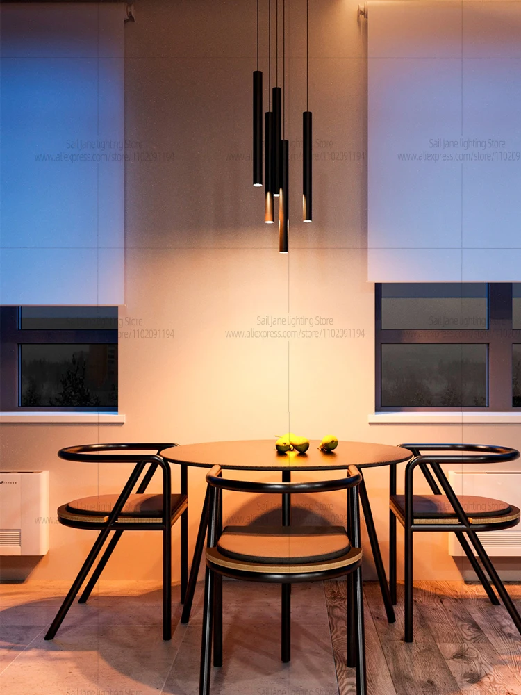 Minimalist Long Pendant Light LED Cylindrical Fixture Modern Pipe Living Room Dining Room Island