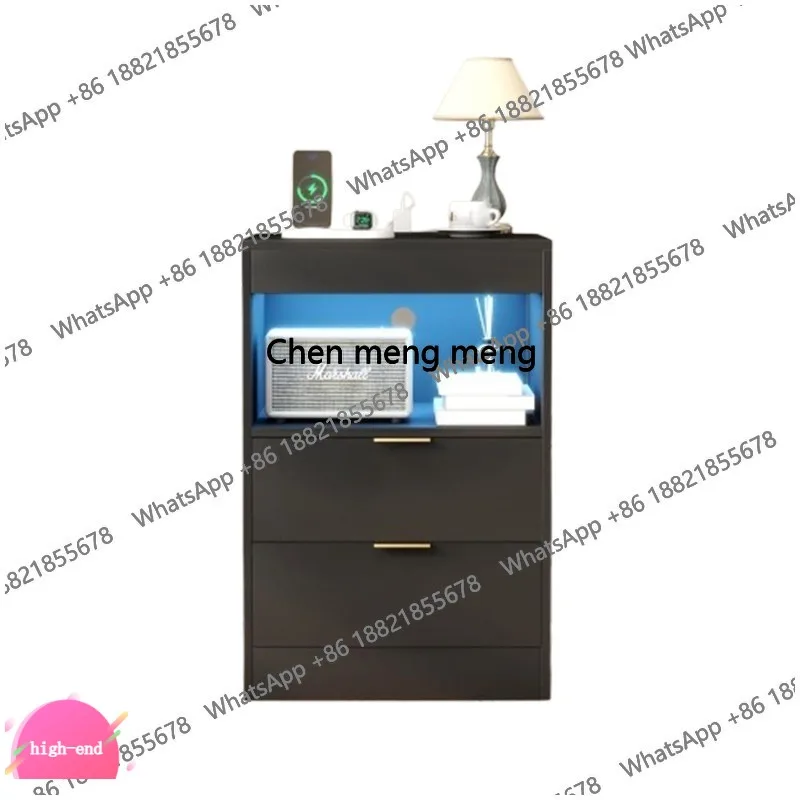 D5556  Night Stand Bedside Table LED Charging Station Modern Night Stand Wood Sofa Couch End Side Table with 2 Pull Out Shelf Bl