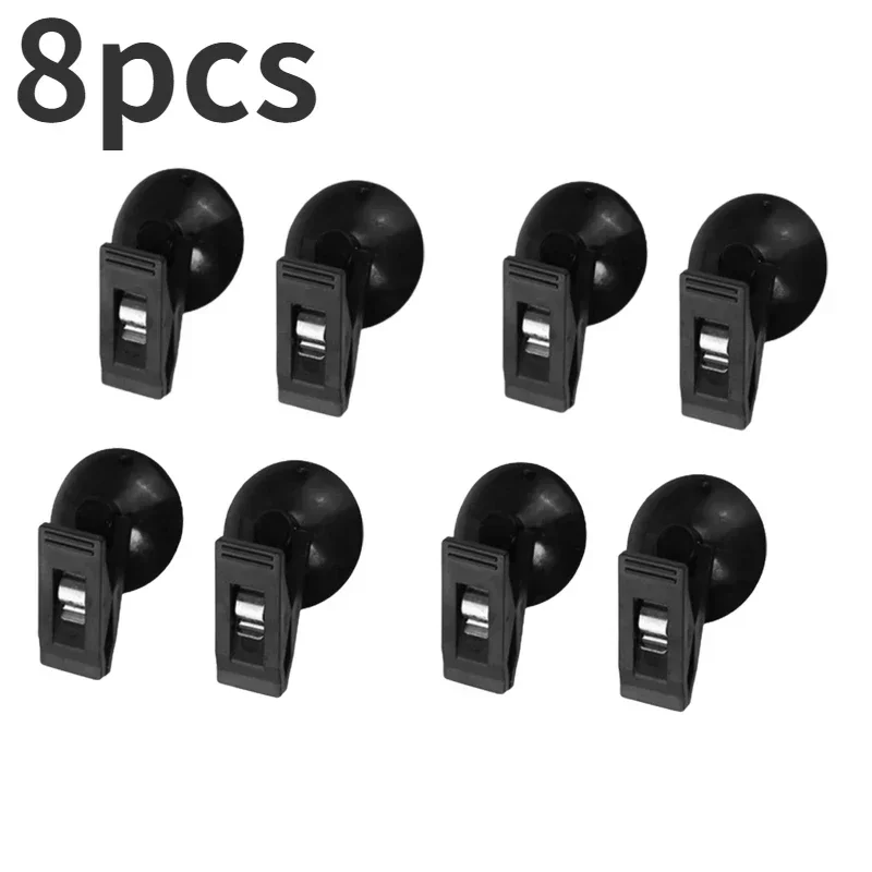 8PCS Car Interior Window Clip Mount Black Suction Cap Clip Plastic Sucker Removable Holder For Sunshade Curtain Towel Ticket