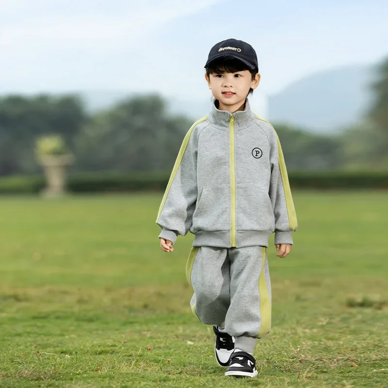 

2025 Spring New Product Korean Style Collision Color Sports Suit for Boys and Girls Two Piece Set for Spring and Autumn