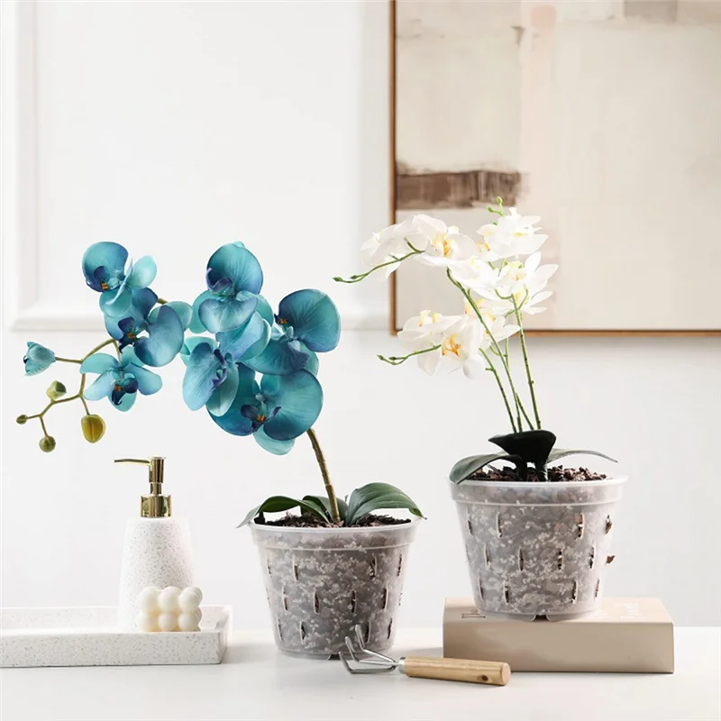 

AB33-7 Inch- 5 Pots And Saucers Orchid Pots Orchid Pots With Holes Clear Plastic Orchid Pots For Repotting