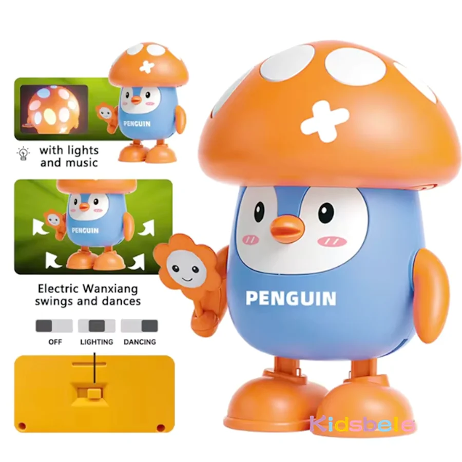 Criança interativa musical balançando dança brinquedos maçã cogumelo pinguim andando robô com luzes crianças dos desenhos animados engraçado festa brinquedo