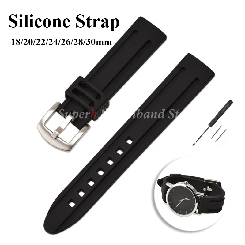 Weiches Gummi-Uhrenarmband, 18 mm, 20 mm, 22 mm, 24 mm, 26 mm, 28 mm, 30 mm, Tauchen, wasserdichtes Silikon-Armband für Herren, Sport-Armband