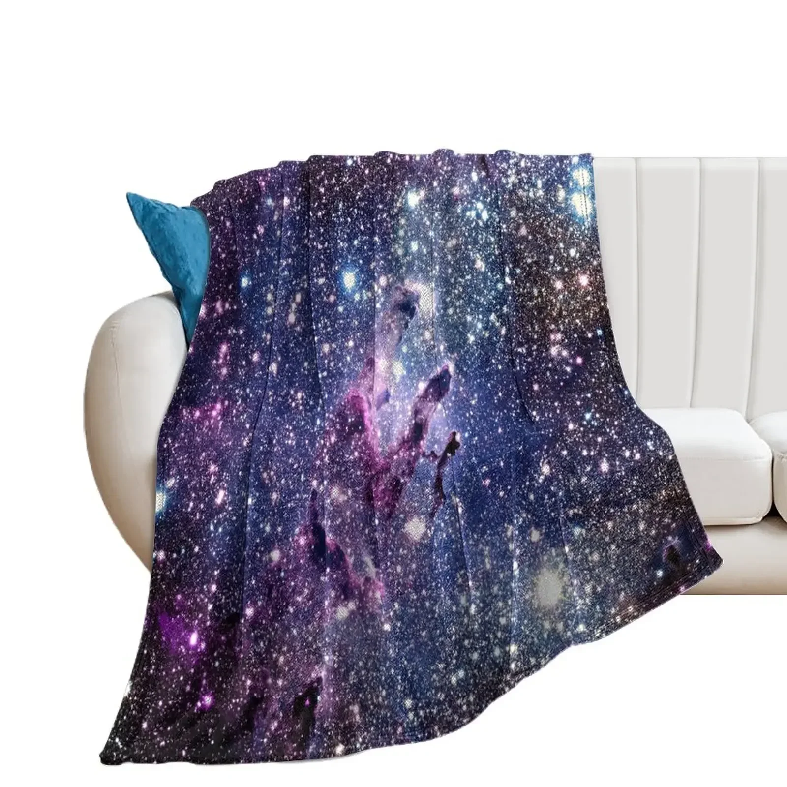 Galaxy Purple Blue Eagle Nebula Throw Blanket Polar Plaid on the sofa Cute Plaid decorative Blankets