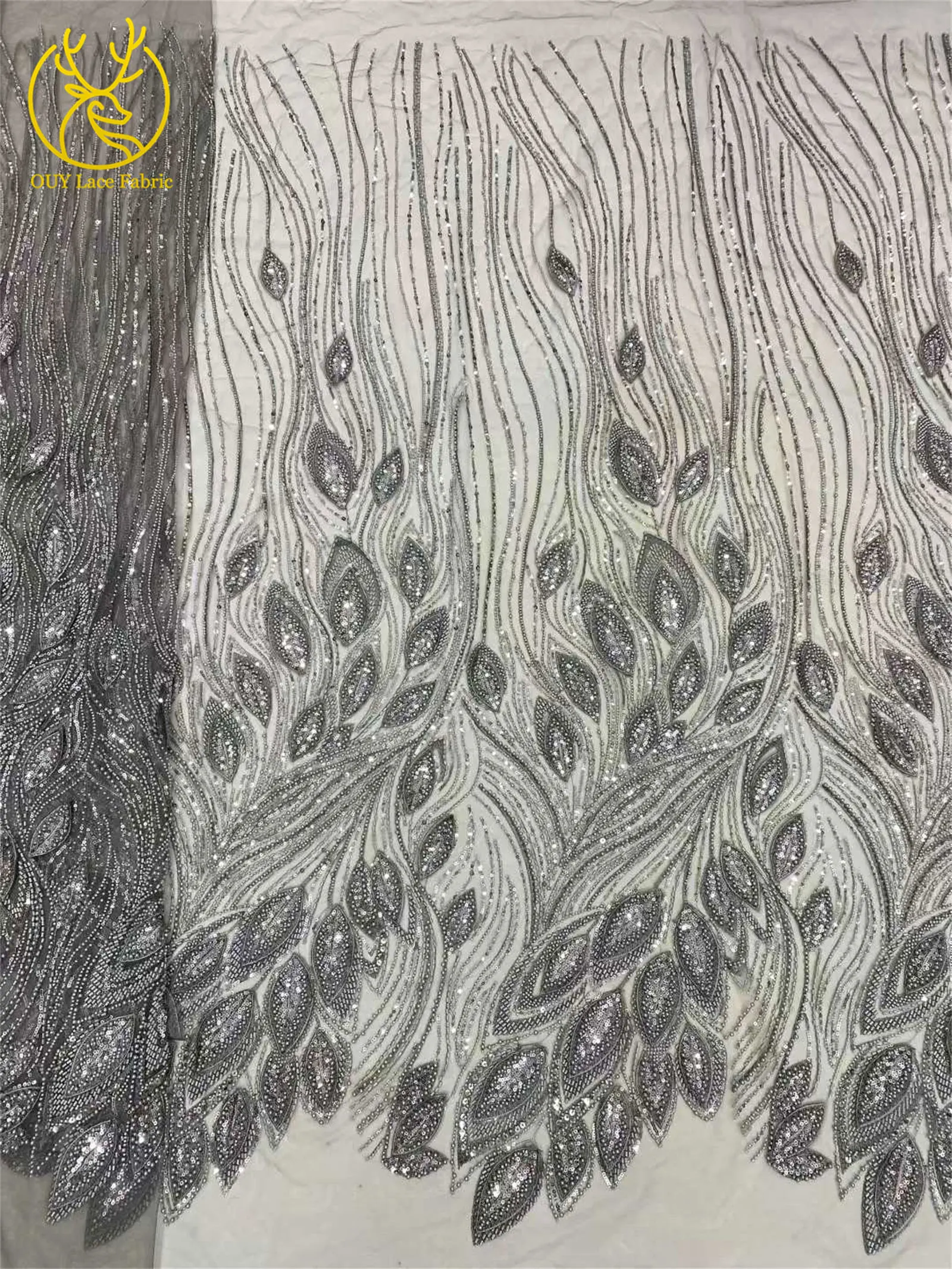 Luxuriöser französischer 3D-bestickter Perlen-Tüll-Spitzenstoff 2026 – Hochwertiger nigerianischer Pailletten-Spitzenstoff für Brautkleider und Hochzeitskleider – Detail 7