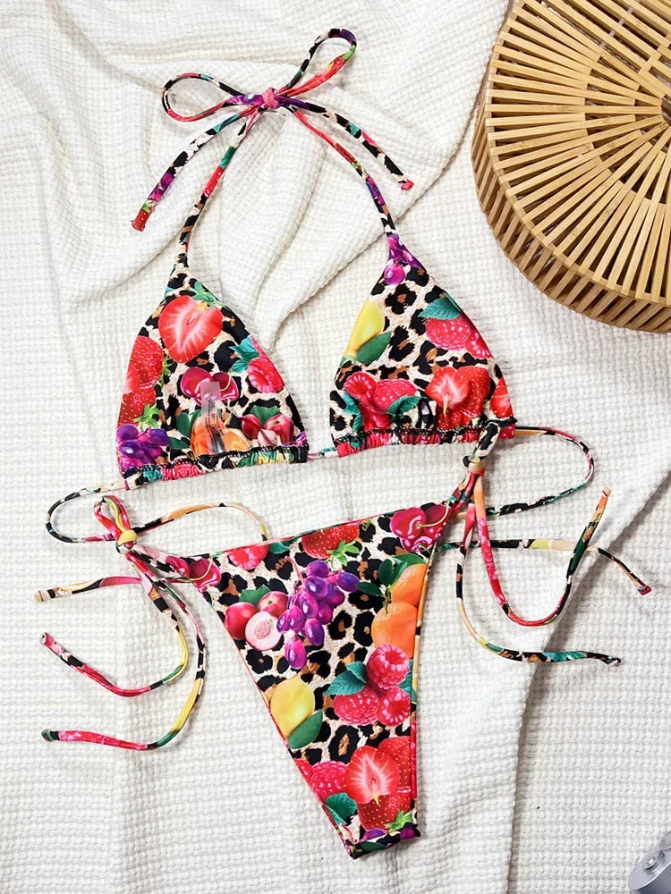 مثير سيدة طباعة ملابس النساء الرسن رفع بيكيني عالية قطع تعادل ثونغ ملابس السباحة البرازيلي شاطئ ثوب السباحة