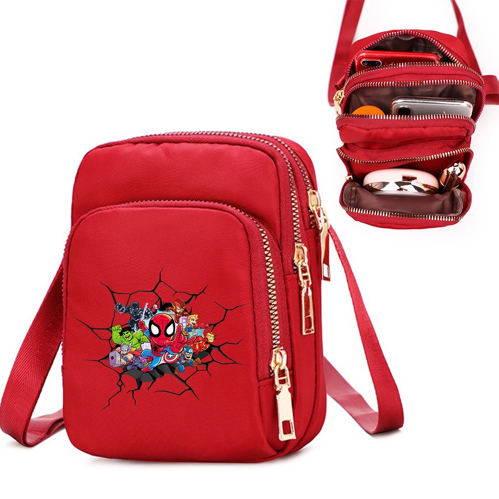 Superhero Spiderman Waterproof Shoulder Bag Crossbody Zipper Mobile Phone Men Female Multifunction Handbag Wrist Purse Pouch