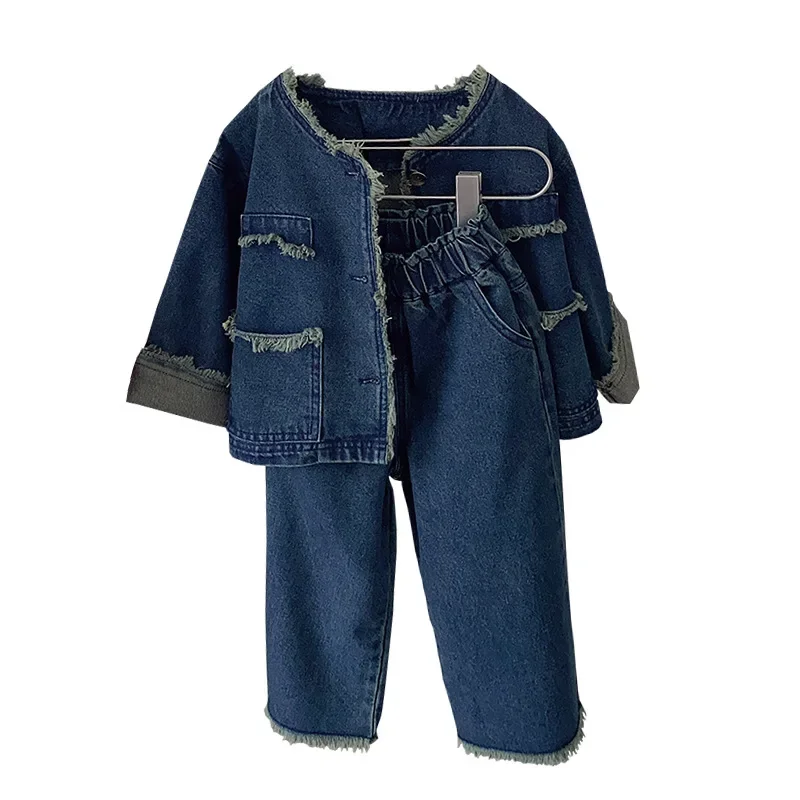 

Children Clothes Set Autumn New Girls Retro Fashion Jean Jacket Wide Leg Pants Suit Kids Boutique Clothes Birthday Party Outfit