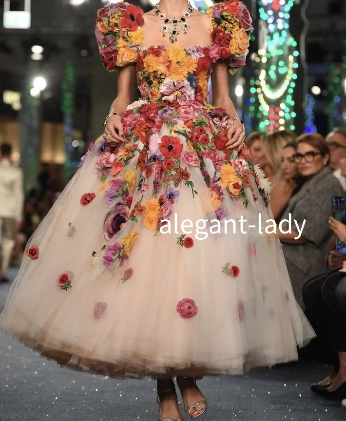 

Luxury Square Neck Victoria Prom Dress Dreamy 3D Floral Applique Lace A-Line Long Forest Princess Fashion Women's Party Custom