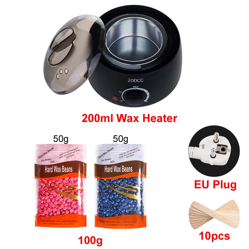 Wachsheizung, Wärmemaschine für Haarentfernung, Enthaarung, Wachs, Epilierer, Paraffinentopf und Holzstäbchen-Set