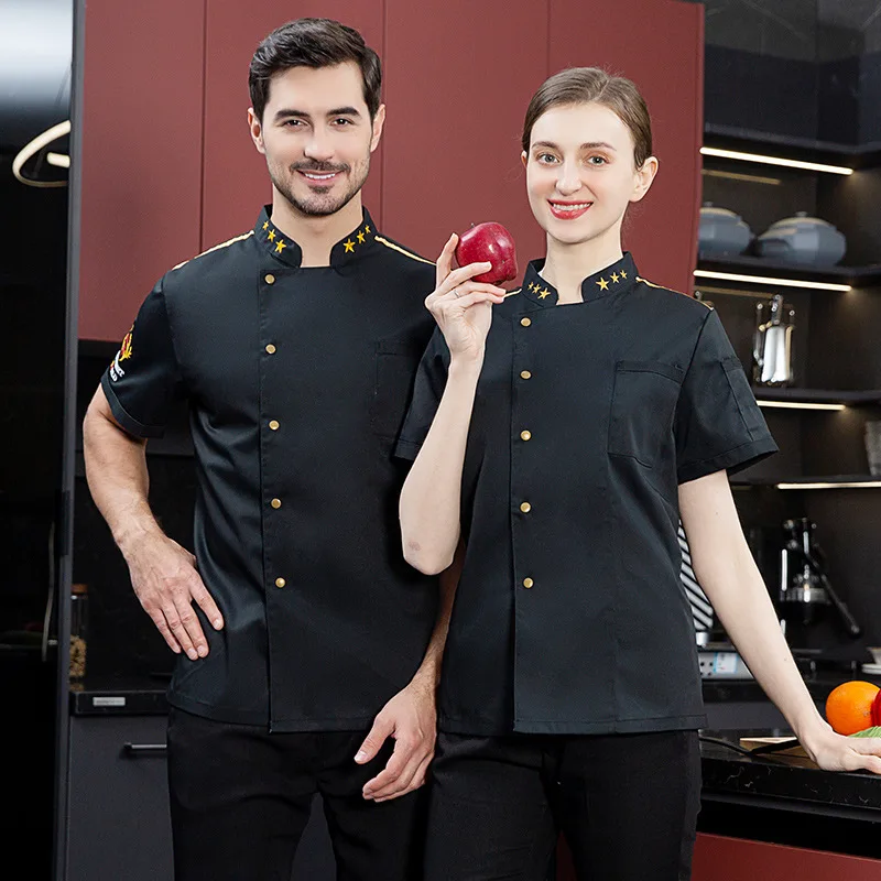 Chef macacão de manga curta dos homens verão respirável fino jantar restaurante restaurante cozinha do hotel cafeteria