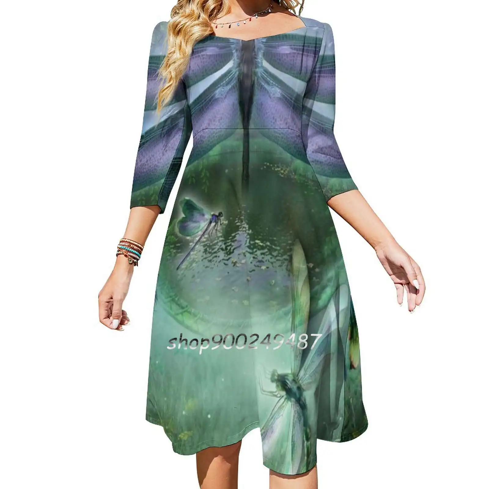 Dream Catcher-Wind Dancer Women Spring Autumn Long Sleeve Dress Female Casual Dress Dragonfly Dragonfly Art Dragonfly Dragonfly