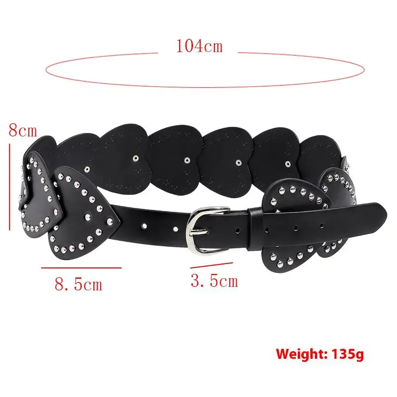 Wide Waist Strap Love Rivet Needle Buckle Belt Heart-shaped Studded Waist Belt PU Leather Splicing Women Dress Jeans Waistband