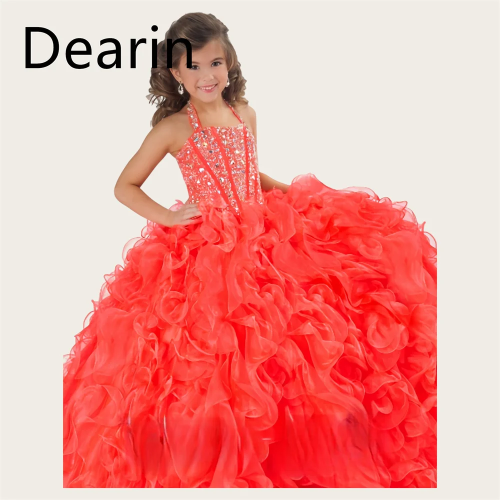 Customized Flower Girl Dress Dearin Halter A-line Floor Length Skirts Dresses