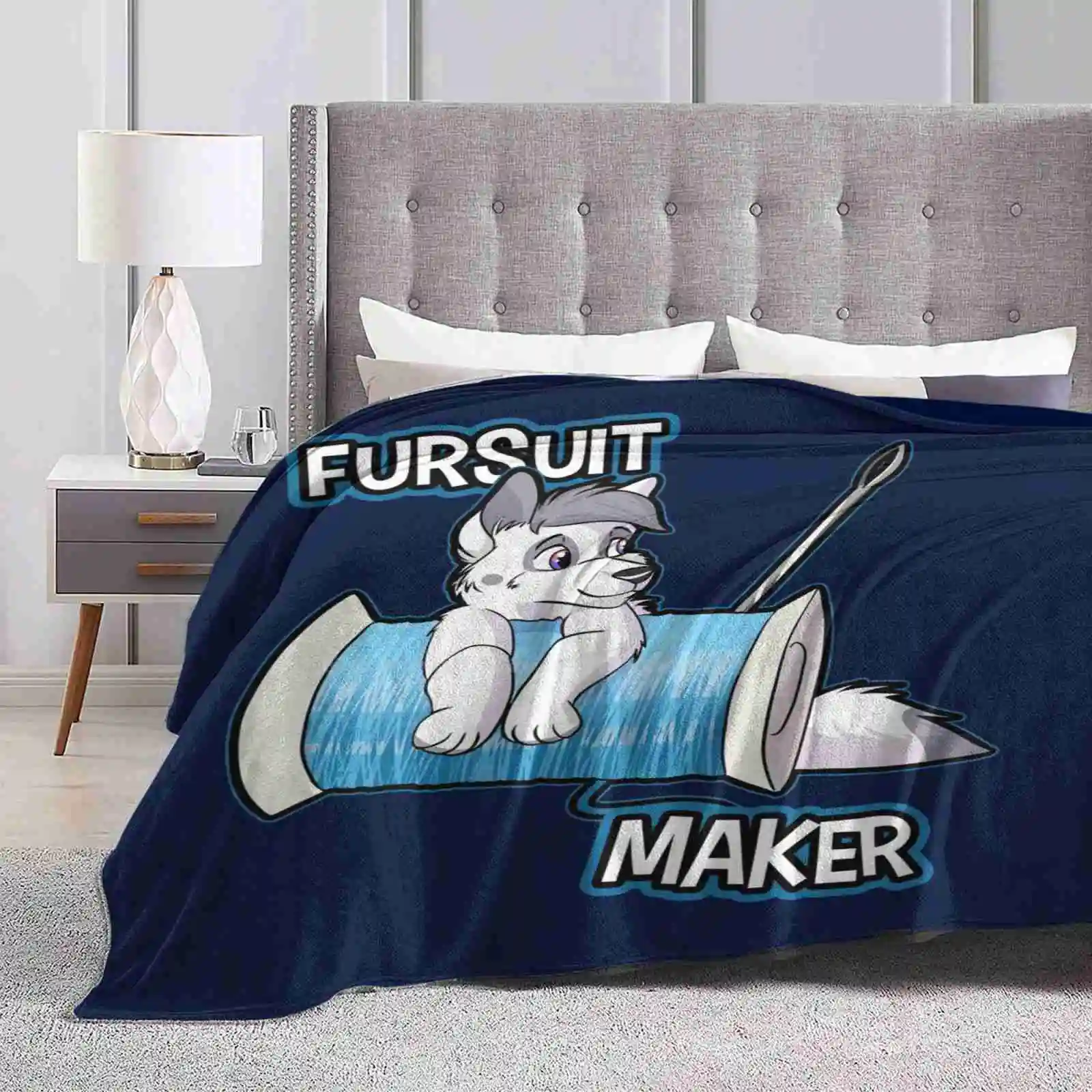 Fursuit Maker Soft Warm Throw Blanket Furrys Furries Doggo Canine Wolf Cute Adorable Chibi Kawaii White Feral Quad Puppy