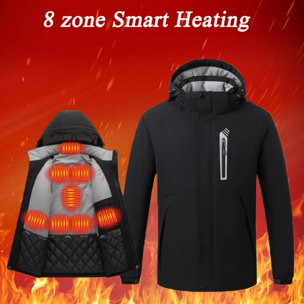 NEW Heated Men\'s Jacket Winter Fashion Parka For Men Warm Coats USB 8 Area Heating Jacket Windbreaker Outdoor Sports Vests HOT