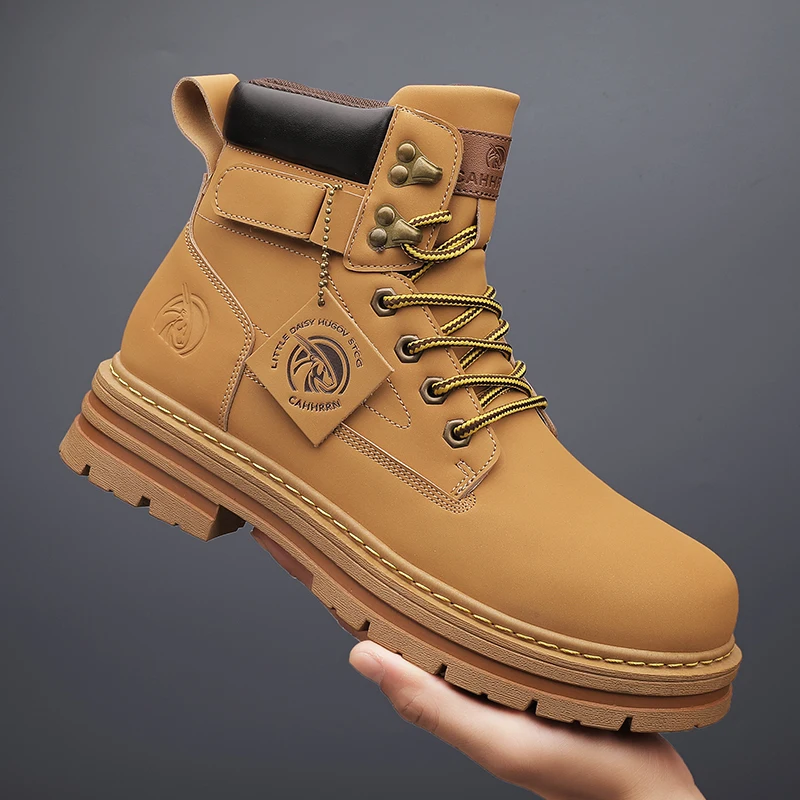 Botas altas para hombre, botas de cuero impermeables para exteriores, botas cortas informales para hombre, botas de moto a la moda, botas hasta el tobillo con cordones, Botas para Hombre