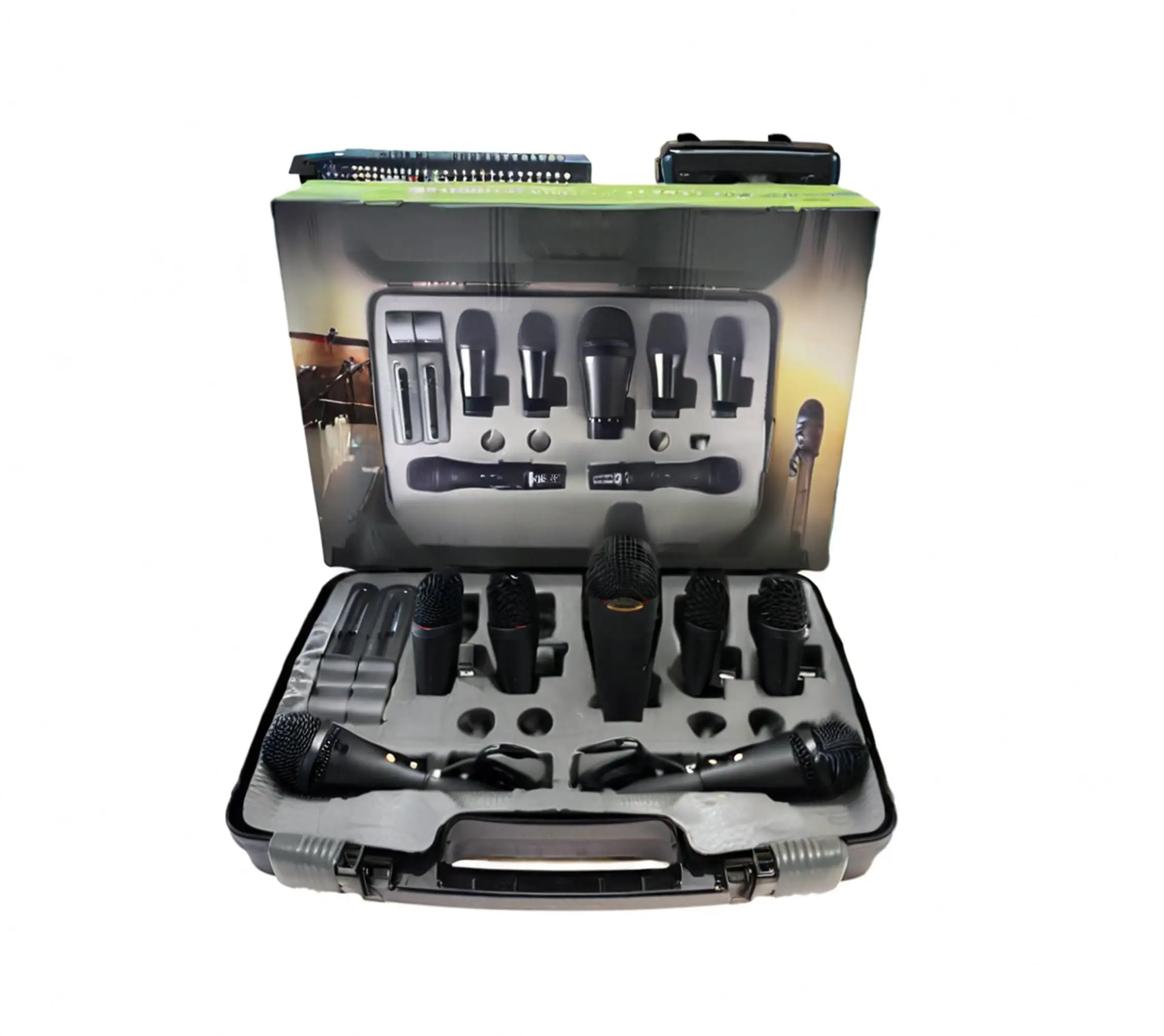Professional PGA-DMK7 7-Piece Drum Musical Instrument Microphone Kit Dynamic Wired XLR Connector Noise Cancelling for Recording