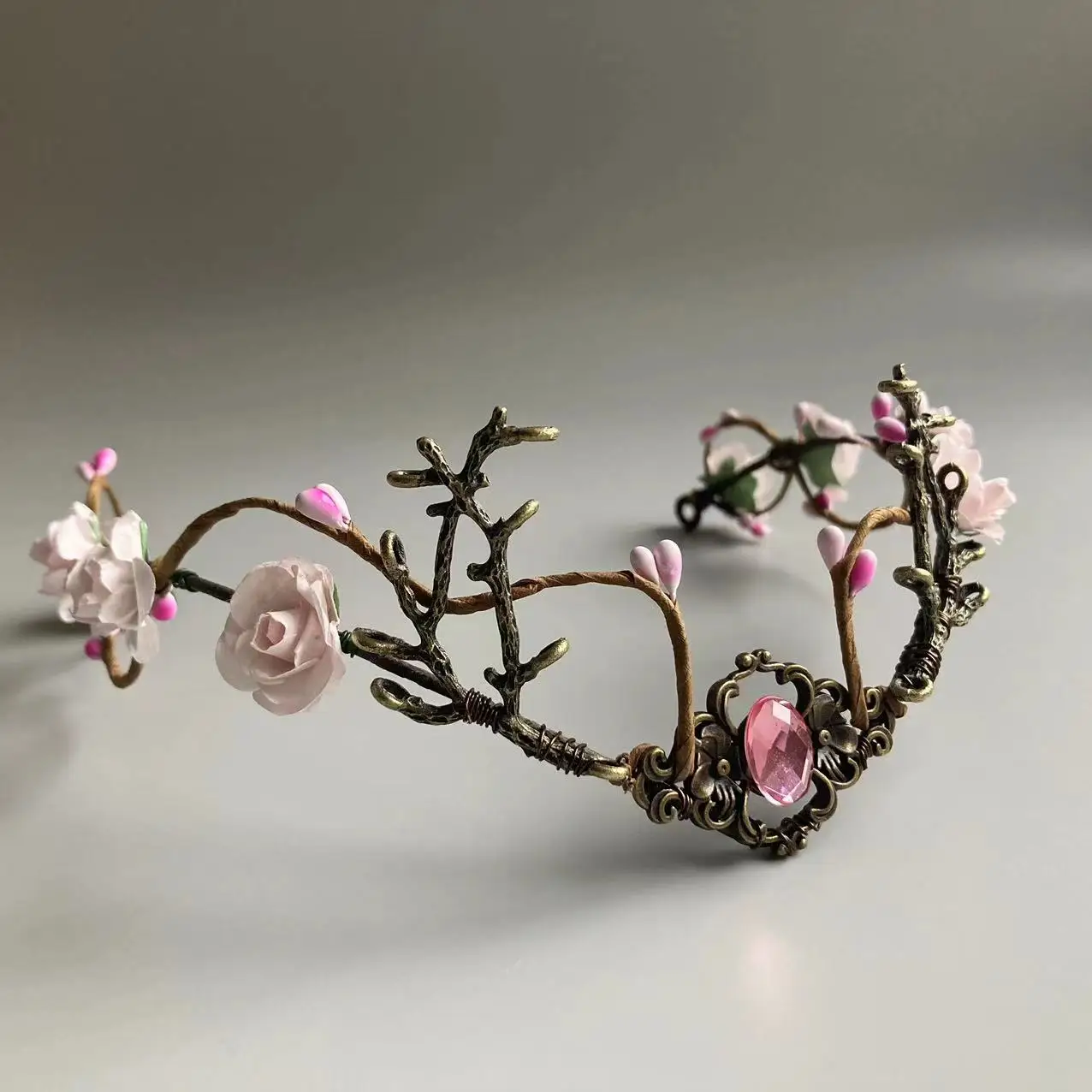 

Elven Fairy Crown Woodland Diadem Blush Floral Fairy Flower Elf Tiara Headpiece Elvish Babys Breath Crown