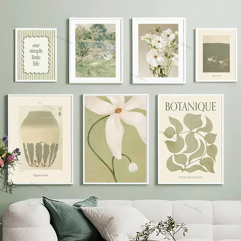 Green Lake Duck Flower Leaf Wall Art Canvas Painting Japanese Scenery Posters And Prints For Indoor Living Room Home Decoration