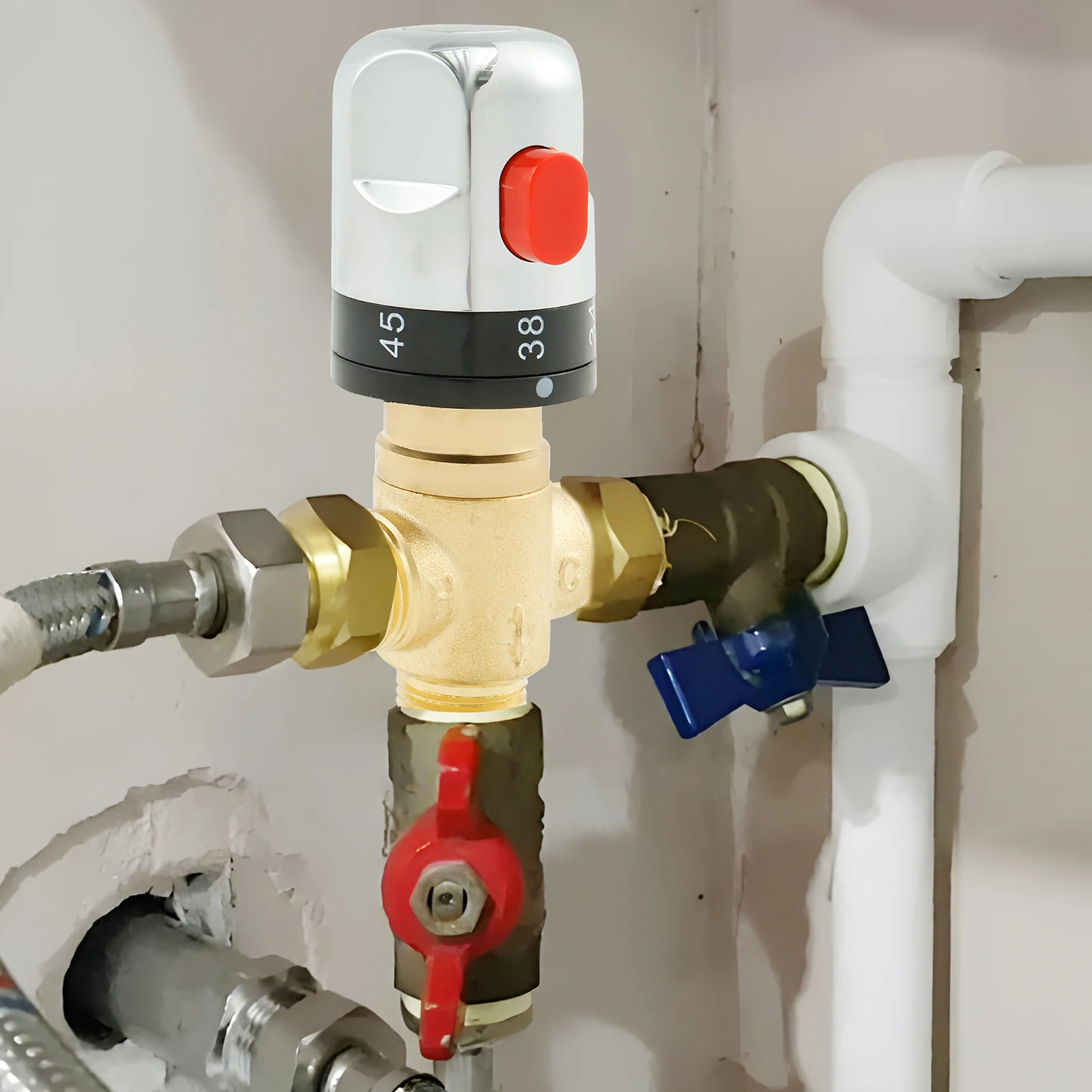 Vanne de mélange thermostatique en laiton, vanne de température d'eau réglable, Thermostat de tube, 