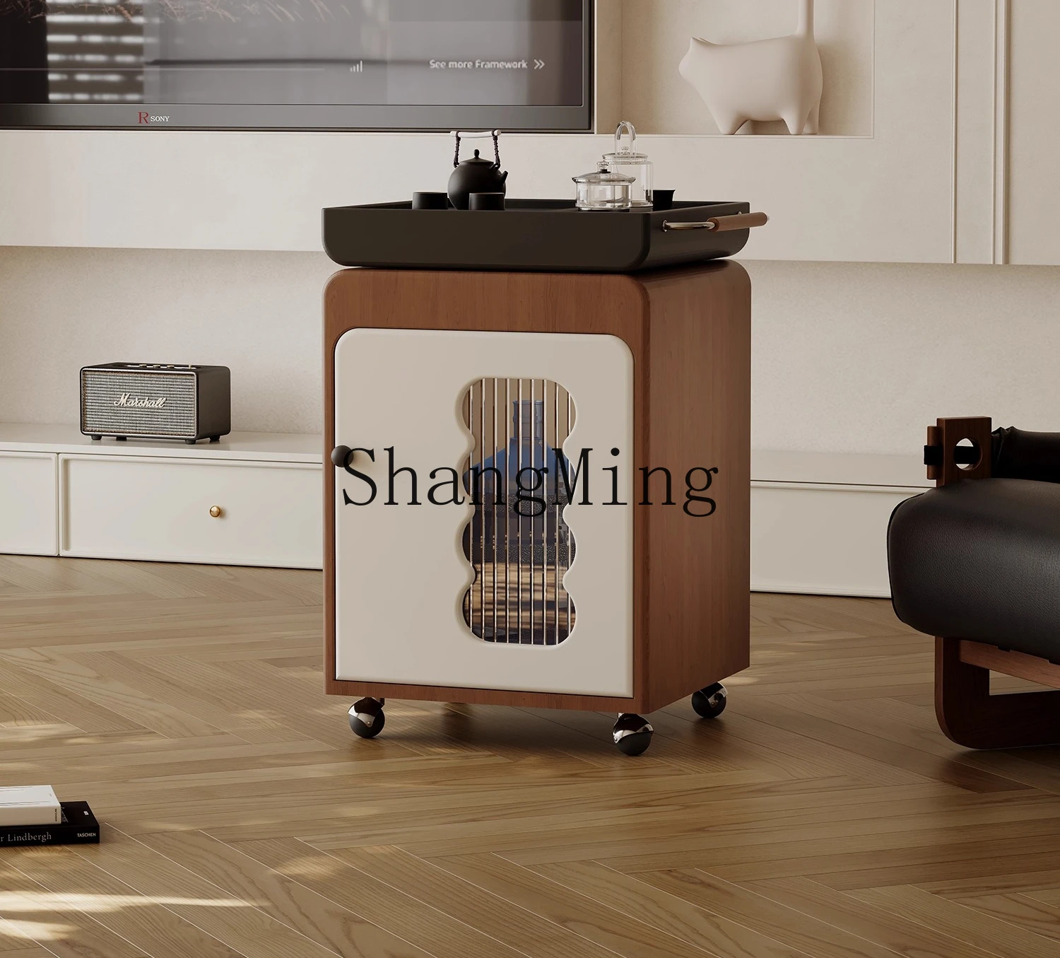 

CL movable tea table trolley kettle integrated round coffee table balcony tea