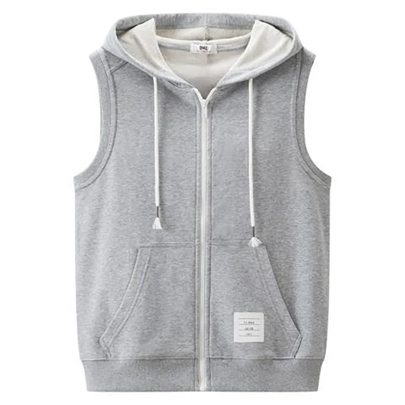 

Summer Zipper Cardigan Men Hooded Tank Top Fashion Casual Simple 2xl Oversized Clothing Tee Street Daily Sports Black Gray Navy