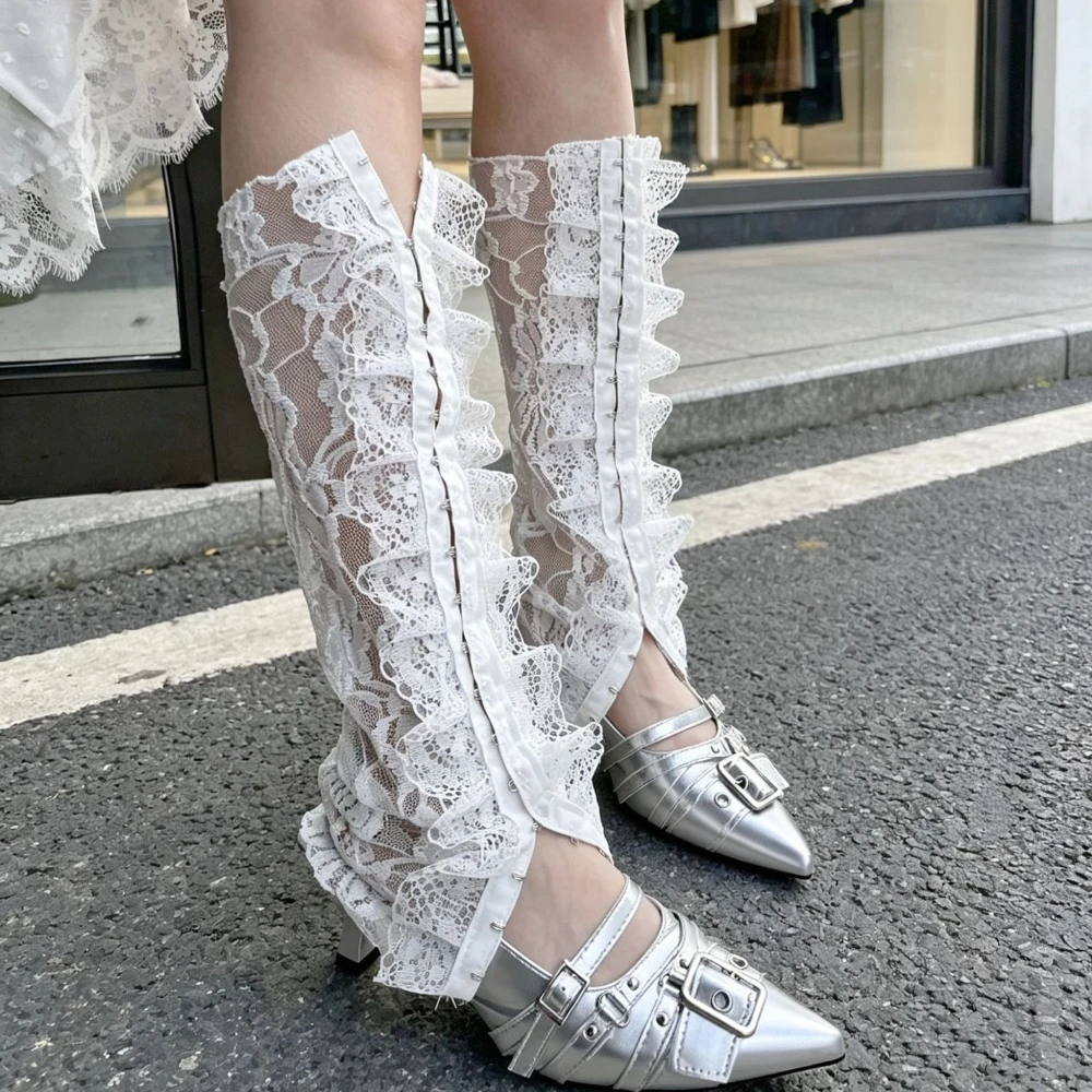 New Summer Lace Button Lace Calf Socks Cute Ballet Ins Style Sweet Mid-calf Leg Warmers JK Lolita Y2K Slouchy Socks
