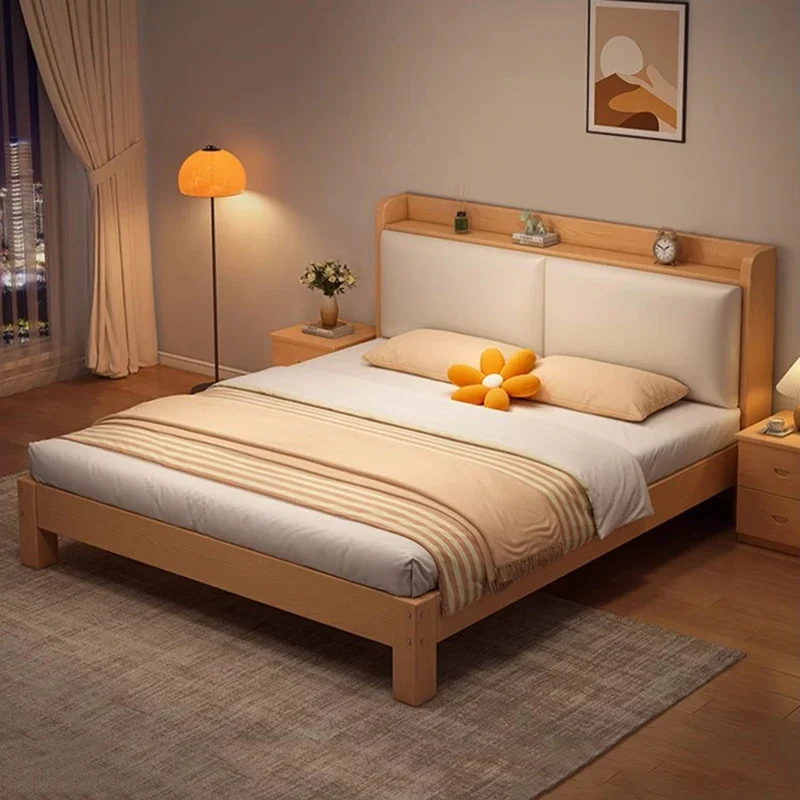 Minimalist Double Bed Modern Aesthetic Wood Queen Size Bedroom Bed Multifunctional Storage Letto Matrimoniale Home Furniture