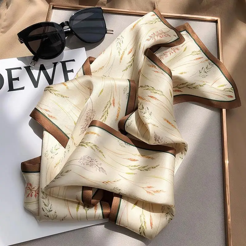 New Elegant Wheat Print Silk Scarf Women Neck Scarves Hijab Sunscreen Bag Decoration Ribbon