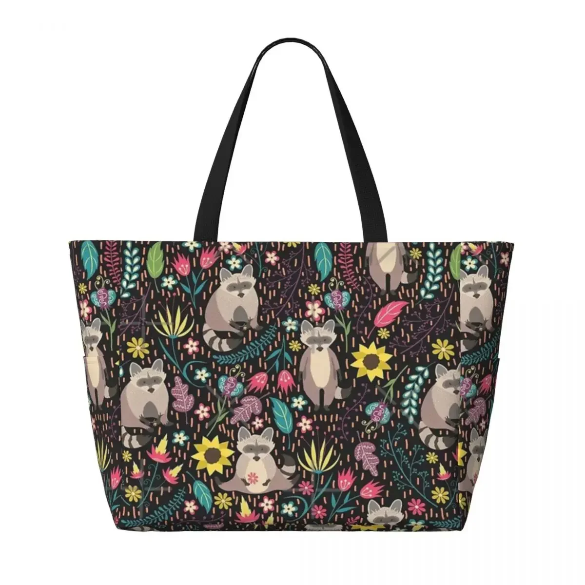 Raccoons bolsa de viaje de playa con patrón brillante, bolso de mano, compras de moda, viaje, regalo de cumpleaños, patrón multiestilo