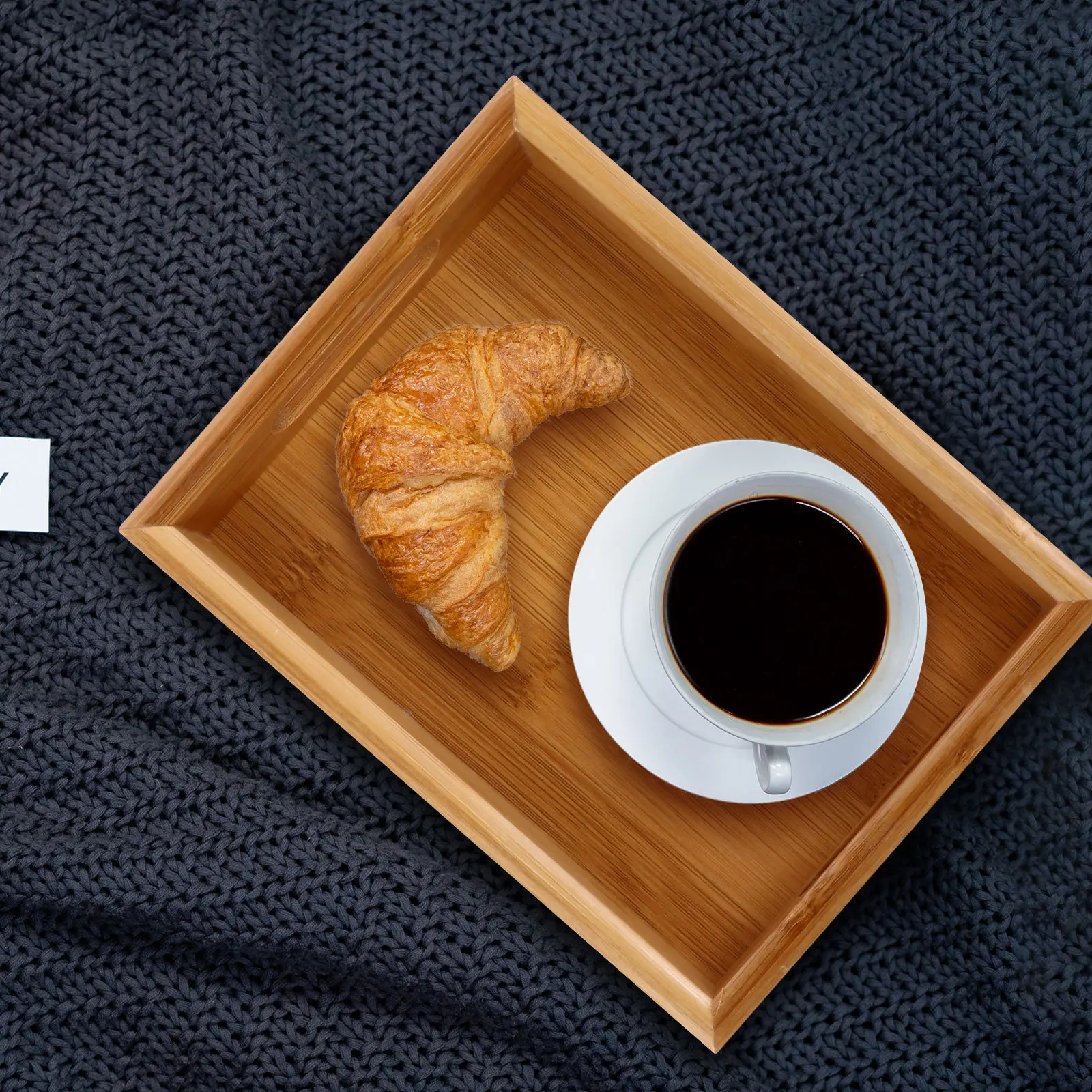 

1pc Bamboo Food Tray Lightweight Breakfast Serving Tray For Home Hotel Coffee Dessert Fruit Storage Rectangular Tableware