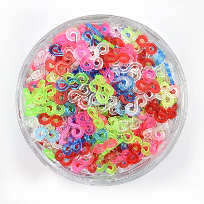 500/100pcs Acrylic S Clips Loom Rubber Band Clips Plastic Jewelry Connectors for Necklace Bracelet Making Colorful Clasp Refill