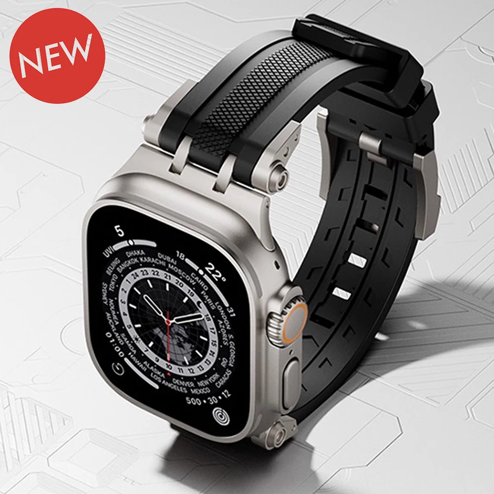 

Fluororubber Band for Apple Watch 49/46/45/44/42mm Sports Strap for Iwatch Ultra 3 2 1 Series 11 SE3 10 9 8 7 Se 6 5 Se Bracelet