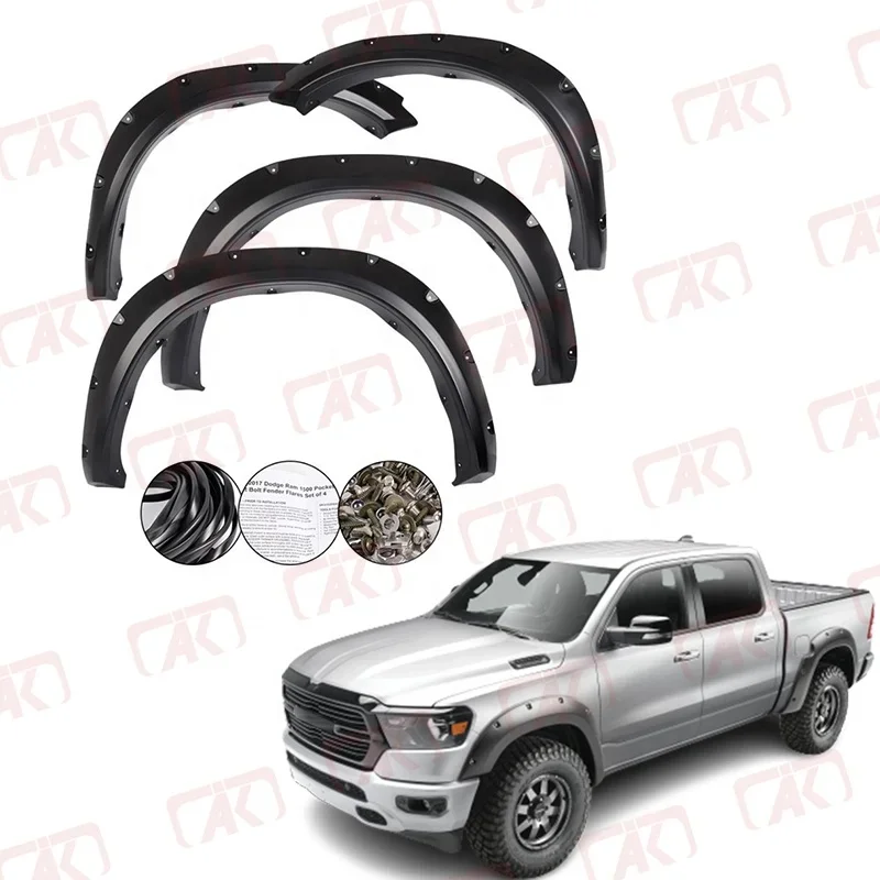 

Black Smooth Finish Pocket Rivet Style Fender Flares For Dodge Ram 1500 2009-2018
