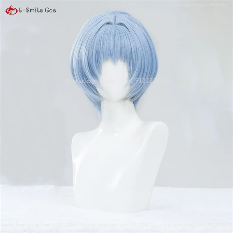 Anime EVA Cosplay Pre Styled Rei Ayanami Cosplay Wig 30cm Light Bule Heat Resistant Synthetic Hair Ayanami Rei Wigs + Wig Cap