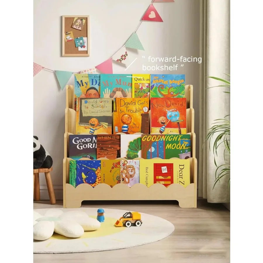 Estante de madeira recortada de 4 camadas para quartos, estante inspirada em montessori, ideal para crianças, berçário de bebês e clas