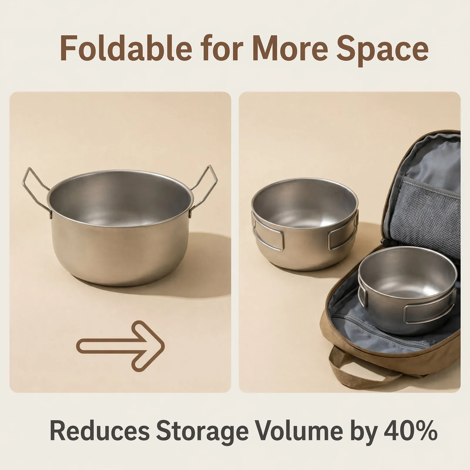 Hiking Cooking Pot 304 Stainless Steel Titanium Coating Dual Handle Portable Camping Soup Pot
