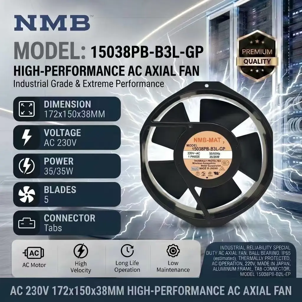 For NMB 15038PB-B3L-GP 230V 35W 17238 172x150x38mm Dual Ball Bearing Terminals Metal Cabinet Inverter Server Axial Cooling Fan