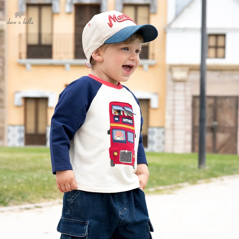 

Dave Bella 2024 Autumn Boy Girl Car Print Long Sleeve T-shirt Children Loose T Shirt Cotton Casual Tees Kid Clothes DB3241654