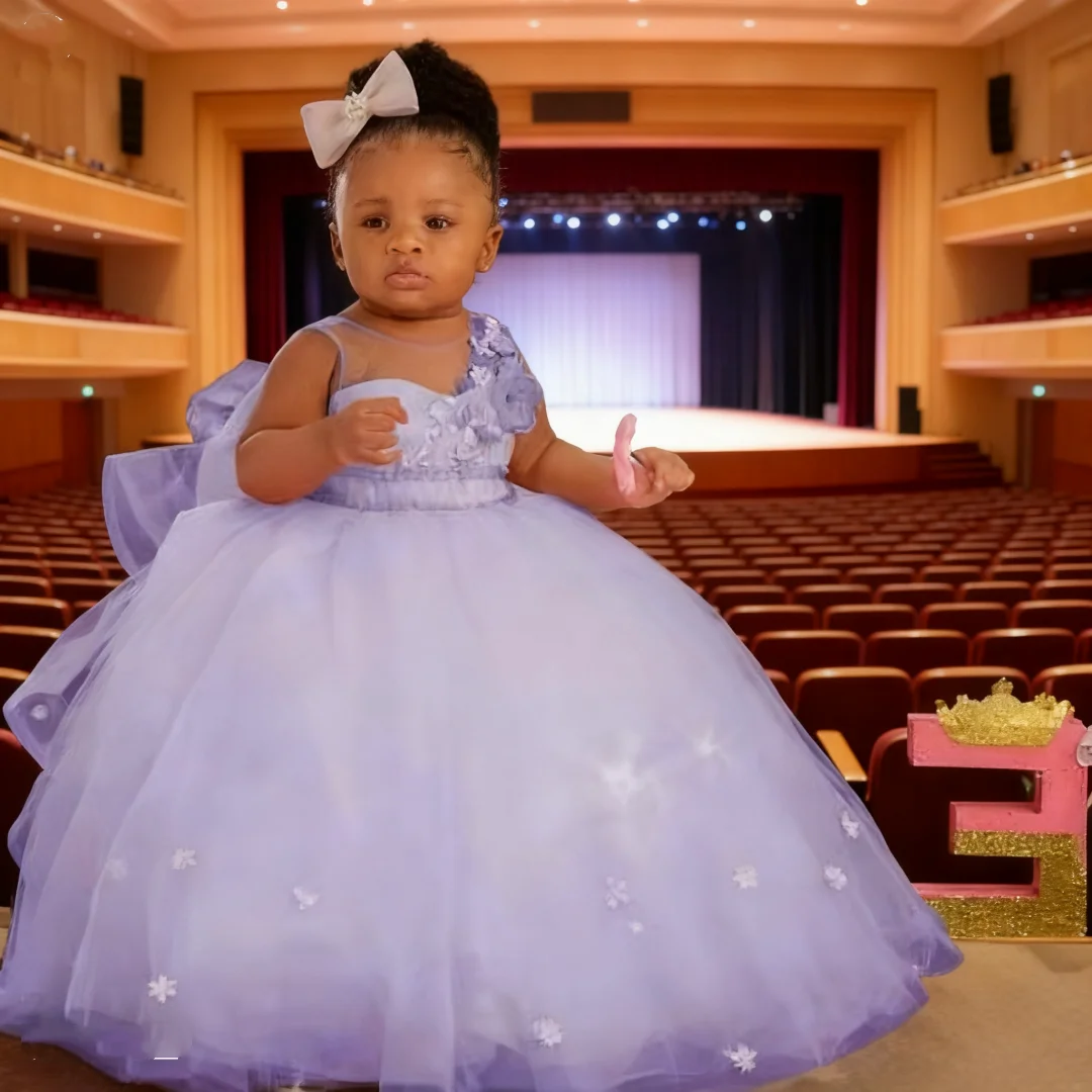 Robe de mariée mignonne pour bébé, motif Floral 3D, sans manches, pour fête d'anniversaire, princesse, robe formelle de première Communion, personnalisable