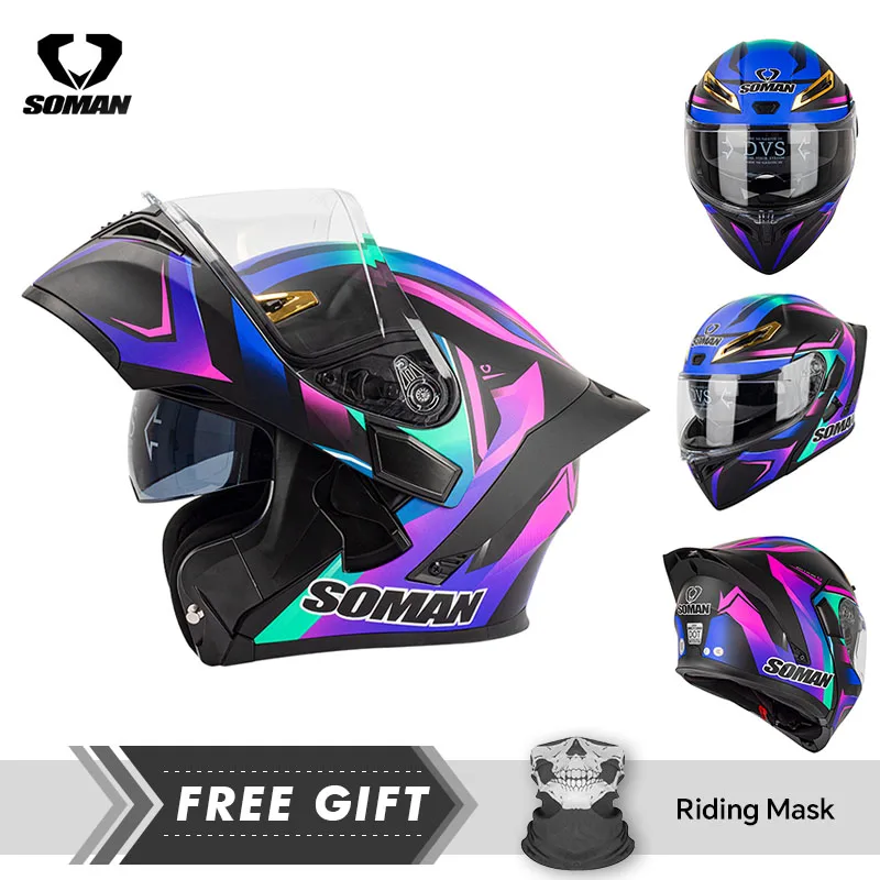 Men Women Motorcycle Helmet With Dual Lens Eye And Face Protection DOT Approved ABS Shell Retro Racing Riding Full Face Helmet