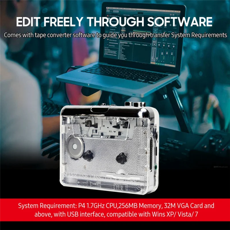 USB Cassette To MP3 Converter, Portable Walkman Tape Player For PC, Laptop, Compatible With Vista, Includes Headphones